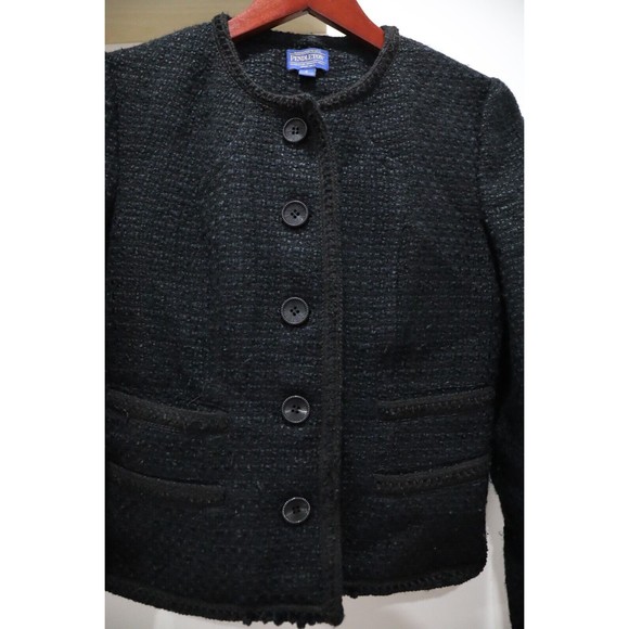 Pendleton Womens 6 Jacket Collarless Textured Black 5 Button Work Boss Corporate - Picture 2 of 7